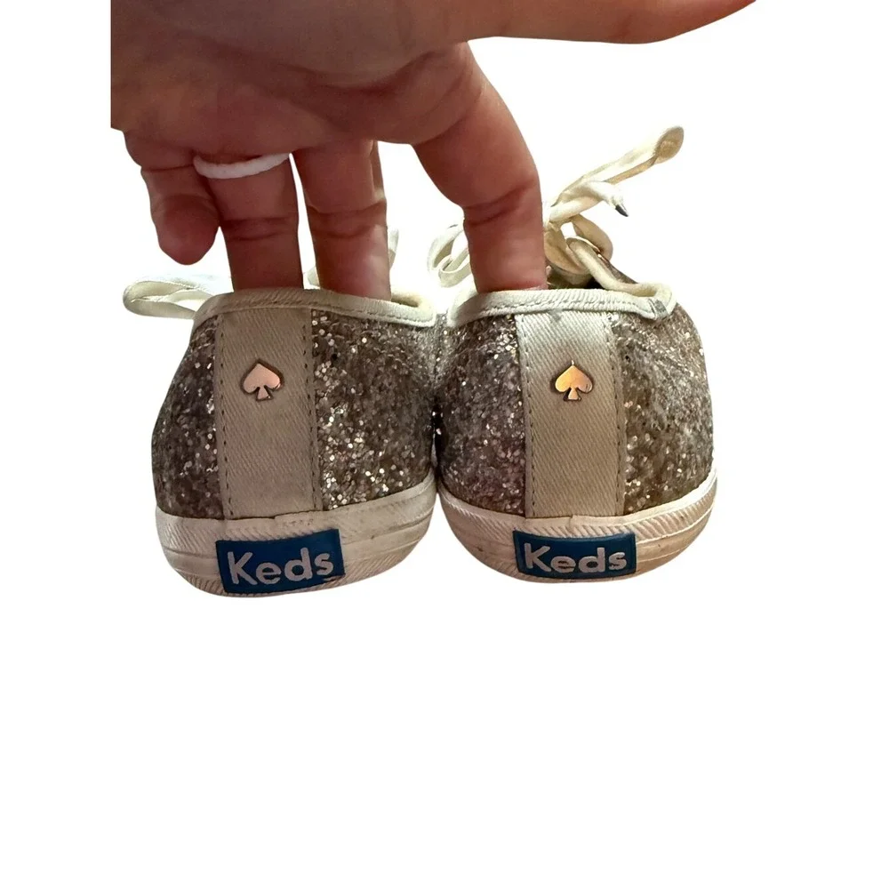 Keds x Kate Spade Rose Gold Glitter Lace Up Sneakers Size 6.5 Barbie Glam Bridal